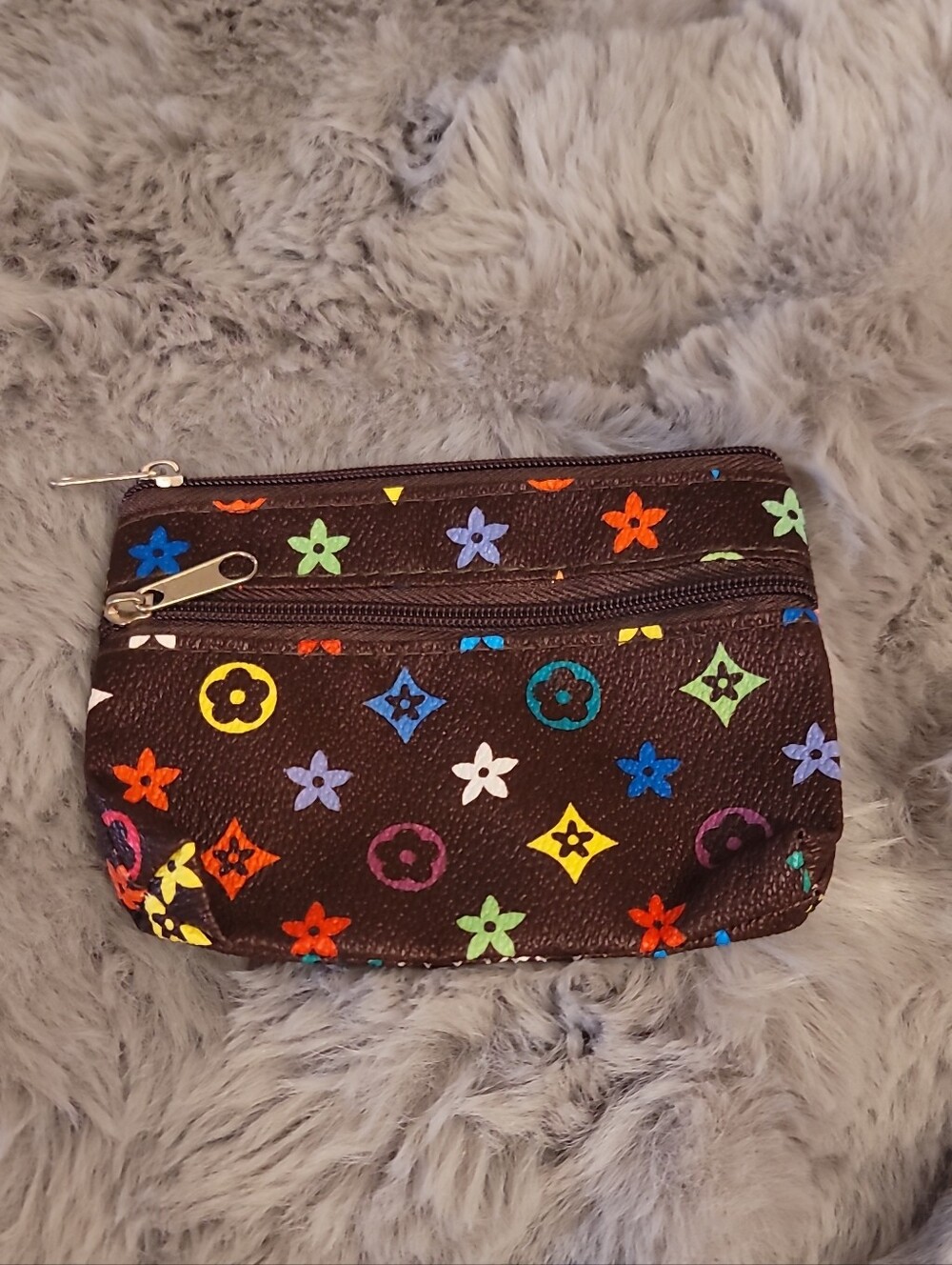 Multicolor Floral Pattern Brown Coin Pouch